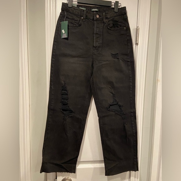 NWT Wild Fable Size 6 Highest Rise Straight Leg Black Distressed Jeans Raw Hem - Picture 1 of 12